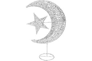 Uonlytech Iron Moon and Star Ornament Glitter Christmas Table Decoration Christmas Tree Decoration Wedding Birthday Holiday Party Supply 20cm (Silver)