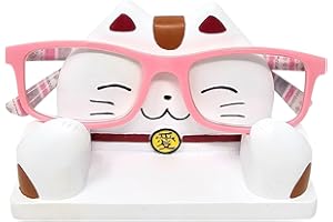 JewelryNanny Fun Animal Eyeglass Holder Stand - Securely Hold Eyeglasses, Adult Reading Glasses like Glasses Organizer for Desk, Bedside Nightstand - Maneki Neko Lucky Cat