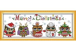 Cross Stitch Kits, Christmas Owls Awesocrafts Easy Patterns Cross Stitching Embroidery Kit Supplies Christmas Gifts, Stamped or Counted (Owls, Counted)