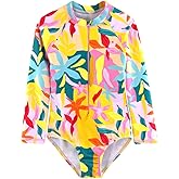 CARMEISON Girls Long Sleeve Swimsuit One Piece Bathing Suit Zipper UPF 50+ Rash Guard Swimwear Size 3-12T