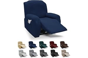 XINEAGE 4 Pieces Recliner Cover Stretch Jacquard Recliner Chair Covers Newest Design Soft Recliner Slipcovers with Pocket for Kids and Pets, Washable Couch Cover (Recliner, Navy Blue)