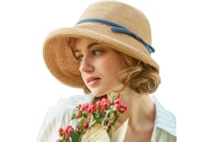 HIMESPORT French Straw Bonnet Cap for Women Victorian Sun Hats Chin Strap Foldable Summer Bucket Hat Beach Sun Hat Fedoras