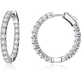 30MM Dainty Sterling Silver Post CZ Hoop Earrings Elegant Inside-Out with Medium Size Hoops Earrings For Women Fashion Crystal Jewelry Gifts