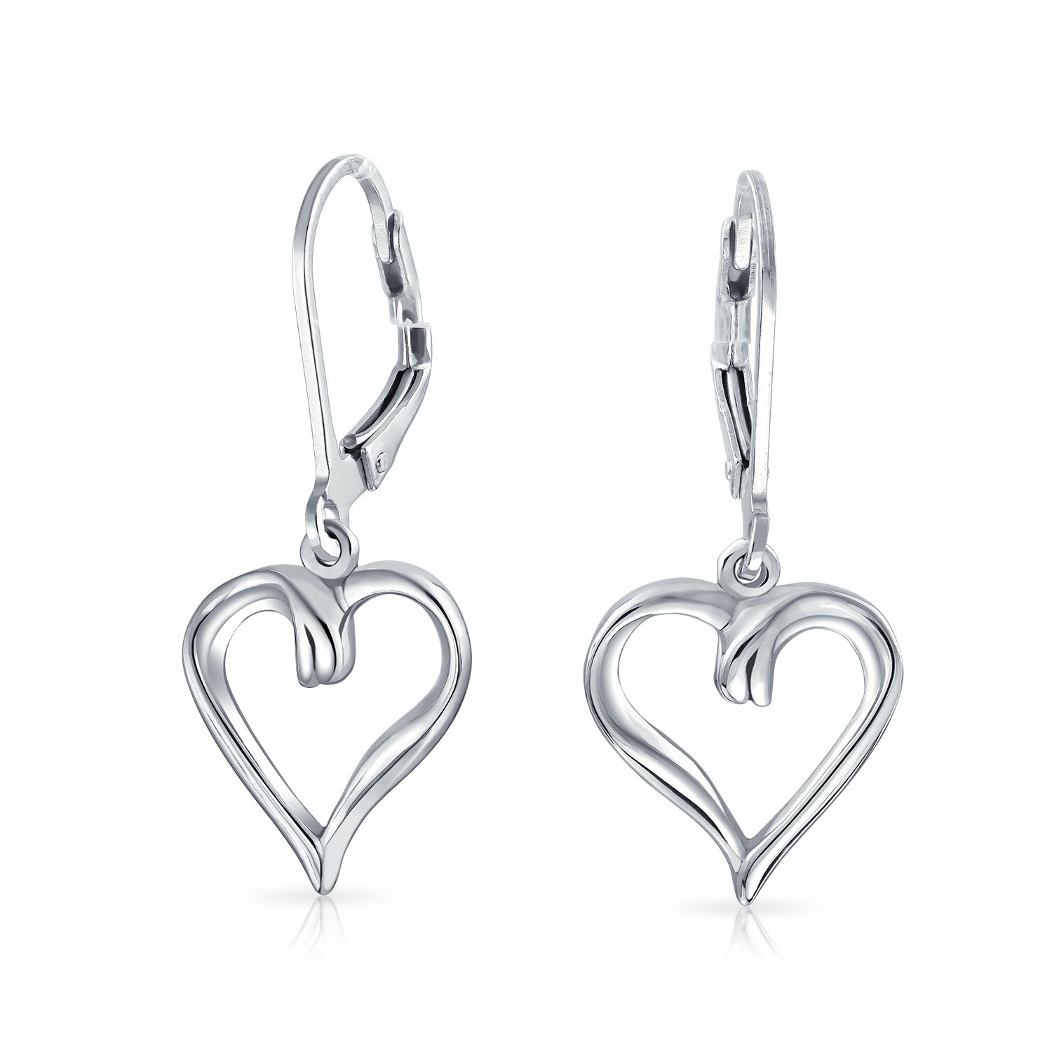 Open Heart Shaped Romantic .925 Sterling Silver Dangle Lever back Earrings For Women For Girlfriend 1.5 Inches — image 1