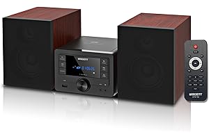 Bluetooth Stereo System 40W for Home with Top-Loading CD Player, Wireless Streaming, USB MP3 Playback, FM Radio, AUX in, Book