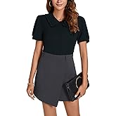 MINTLIMIT Women's Peter Pan Collar Short Sleeves Shirt Tops Button Work Blouse