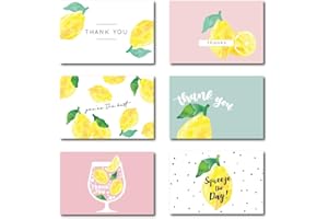 Gooji 4x6 Lemon Thank You Cards (Bulk 36-Pack) Matching Peel-and-Seal White Envelopes Assorted Set Birthday Party, Bridal Shower, Baby Shower, Weddings, Graduation Blank Notes