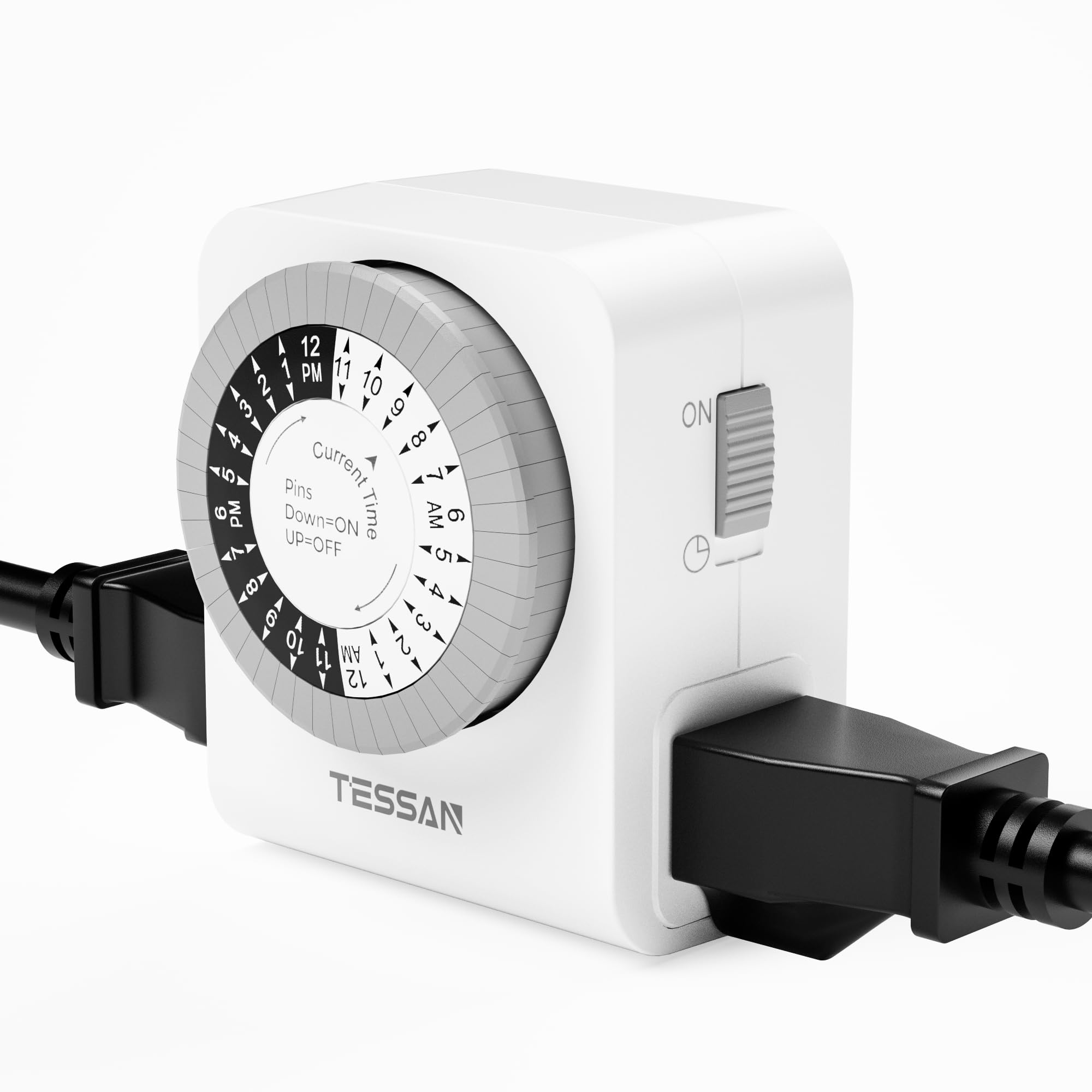 Photo 1 of TESSAN Outlet Timer, Mechanical 24-Hour Light Timers for Electrical Outlets Indoor, Dual 3-Prong Sockets 30-Minute Intervals, for Lamps, Christmas Lights, Fans (1 Pack)