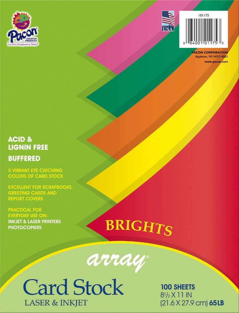 Pacon Card Stock, Colorful Jumbo Assortment, 10 Colors, 8-1/2" x 11", 250 Sheets : Cardstock Papers : Office Products