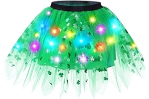 Nicute St. Patrick's Day Light Up Skirt Sparkly Shamrock Clover Tutu Skirt LED Flashing Irish Festival Tutu Costume for Girls
