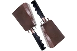 DEKE HOME 2 pack 10 in. steel cowbell/Noise makers with handles. Cheering Bell sporting, football games, events. Large solid school hand bells. Cowbells. Percussion Musical Instrument. Cow Bell Alarm (Copper)