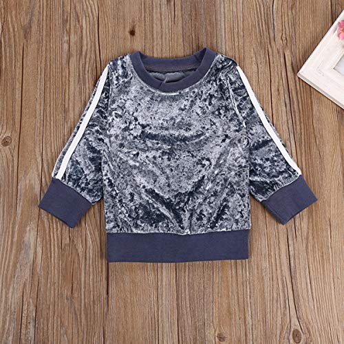 1-6Y Girls Velvet Sweatshirt Tops + Pants Fashion Sports Tracksuit Clothes Set (2-3T, Blue)