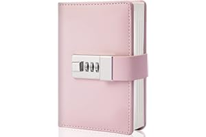 CAGIE Journal with Lock Personal Secret Diary Mini Locking Diary for Girls Adults Women Lock journal Combination Locked Writing Travel Notebook Macaron Pink