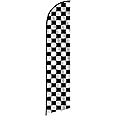 Checkered Flag Banner - Racing Flags Swooper - Feather Flag for Business and Advertising - Black & White Race Flags 12ft x 2.5ft Polyester 150D (Pole and hardware are not included)
