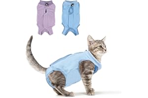 RESHIHO 2PCS Cat Recovery Suit - Breathable Cat Surgical Recovery Suit, Onesie for Cats After Surgery Recovery, Alternative Cone of Shame Abdominal Wound Skin Wear Protection (Light Blue+Light Purple, S)