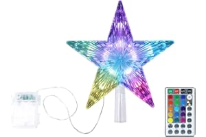 YAGE TALE Christmas Star Tree Topper 9.5inch 17 colors 8 dynamic modes with Versatile Remote Controller 3AA Battery Powered for Lighted Christmas Tree Décor