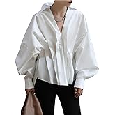 UOOZEE Womens Blouses Fashion 2024 Smocked Long Sleeve V Neck Casual Shirts Tops