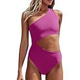 Women's One Piece Ribbed Swimsuit One Shoulder Cutout Swimwear Sexy Bathing Suit