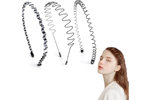 3 Pack Metal Headbands, Wavy Design Sweatband for Men & Women, Cycling, Basketball, Yoga, Running and Fitness (Black)