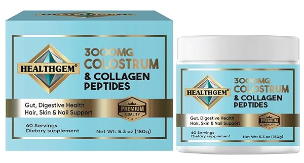 PURE BOVINE COLOSTRUM POWDER 3000MG, IGG FOR FOR IMMUNE SUPPORT, GUT HEALTH & SKIN REPAIR – UNFLAVORED WITH PROBIOTICS 60 SERVINGS (5.3OZ)