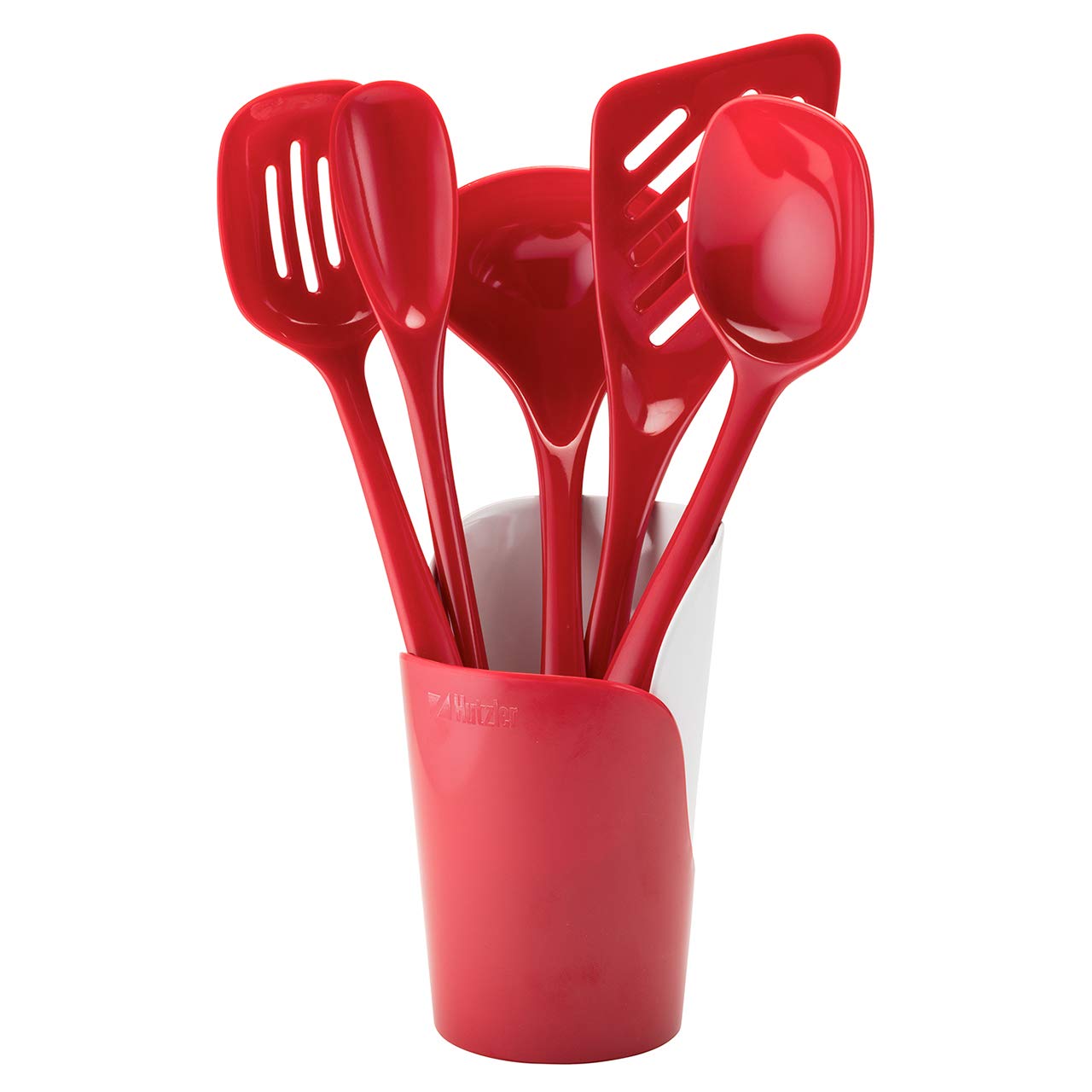 Hutzler 3106-5RD Utensils and Crock Set, Melamine, Red