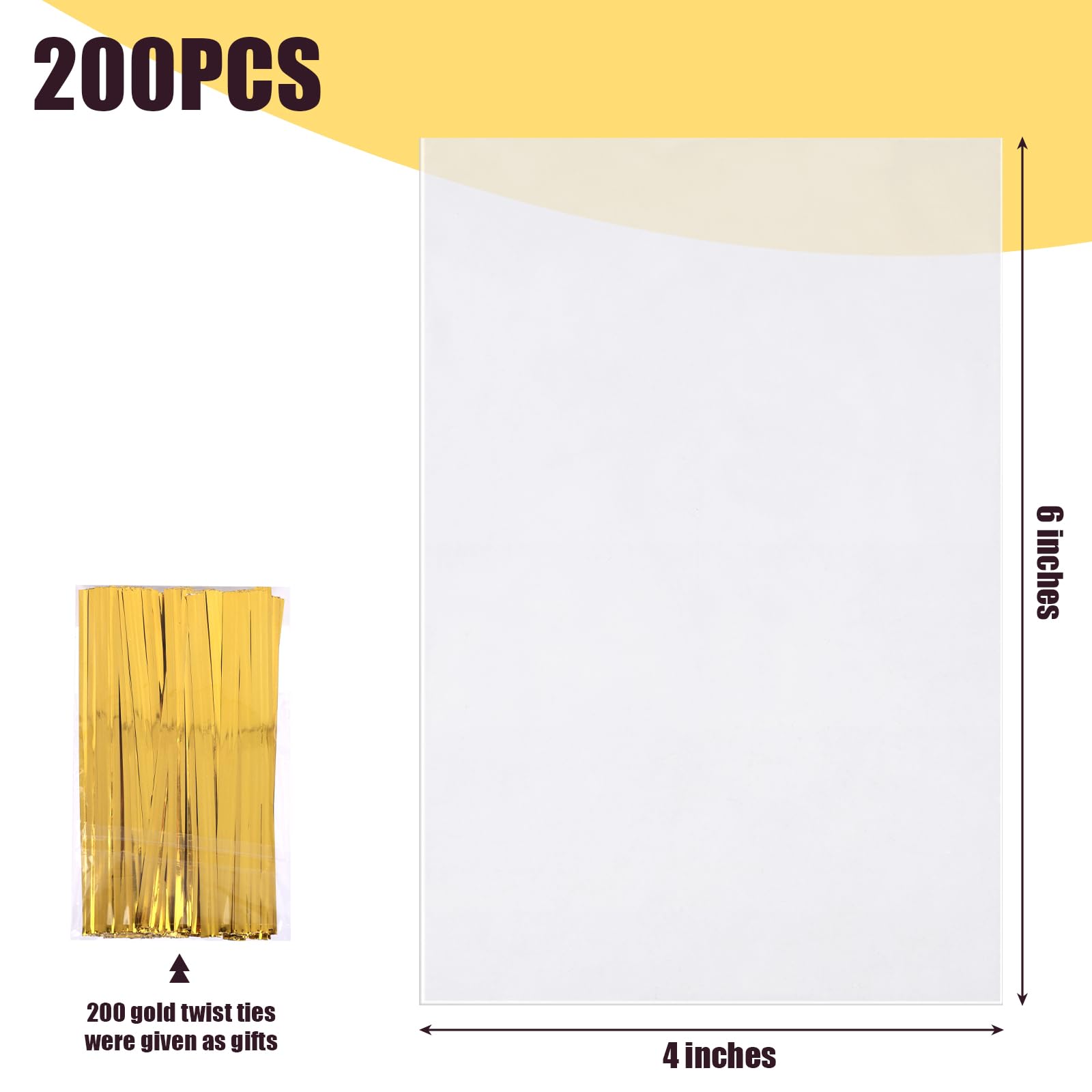 VGOODALL 200PCS Clear Cellophane Bags, 4x6inch Plastic Gift Bags Treat Bags with Ties Cookie Bags Candy Bags for Party Christmas Gift Wrapping