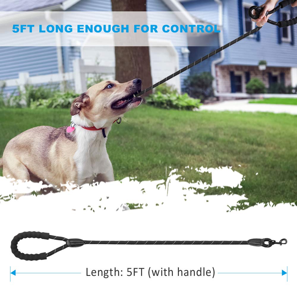 Keenstone Heavy Duty Dog Leash, 4 FT Long Nylon Tape Dog Walking Leash with Comfortable Padded Handle and Highly Reflective Threads for Medium and Large Dogs, Dog Waste Dispenser and Bags Included
