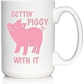 Bevvee Gettin' Piggy With It - Cute Funny Pig Coffee Mug - Pig Gifts and Decor for Lovers of Piggies - Large 15oz White Ceramic Mug