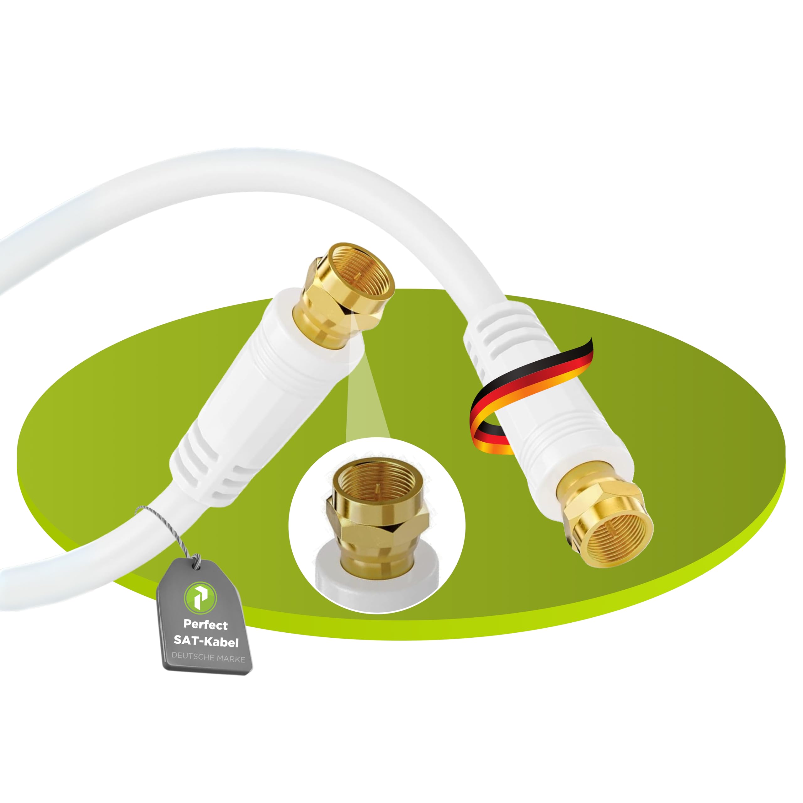 PerfectHD Perfect Satellite Cable, Aerial Cable, Coaxial Cable, F Male to F Male, 2.00 m, White