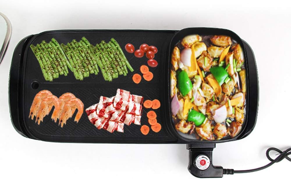 BBQ -The Electric Thai BBQ Barbecue and Hot Pot, Electric Grill 2 in 1, Electric Hot Pot Electric Barbecue Electric Baking Dish, Integrated Saucepan, Teppanyaki Electric Grill