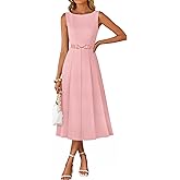 ZESICA Women Summer Sleeveless Midi Dresses 2026 Elegant Boat Neck A Line Tie Waist Spring Cocktail Party Dress