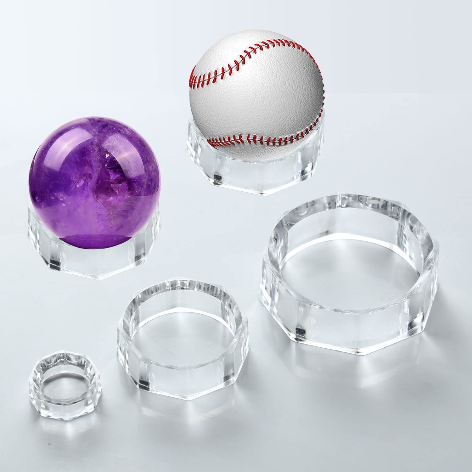 Photo 1 of (48PCS) Octagons Baseball Display Stand,Spheres Holder,Clear Baseball Ring,Sphere Stand,Round Display Stand for Golf Ball,Baseball, Softball, Tennis Ball, Spheres, Marbles (Small, Medium, Large)