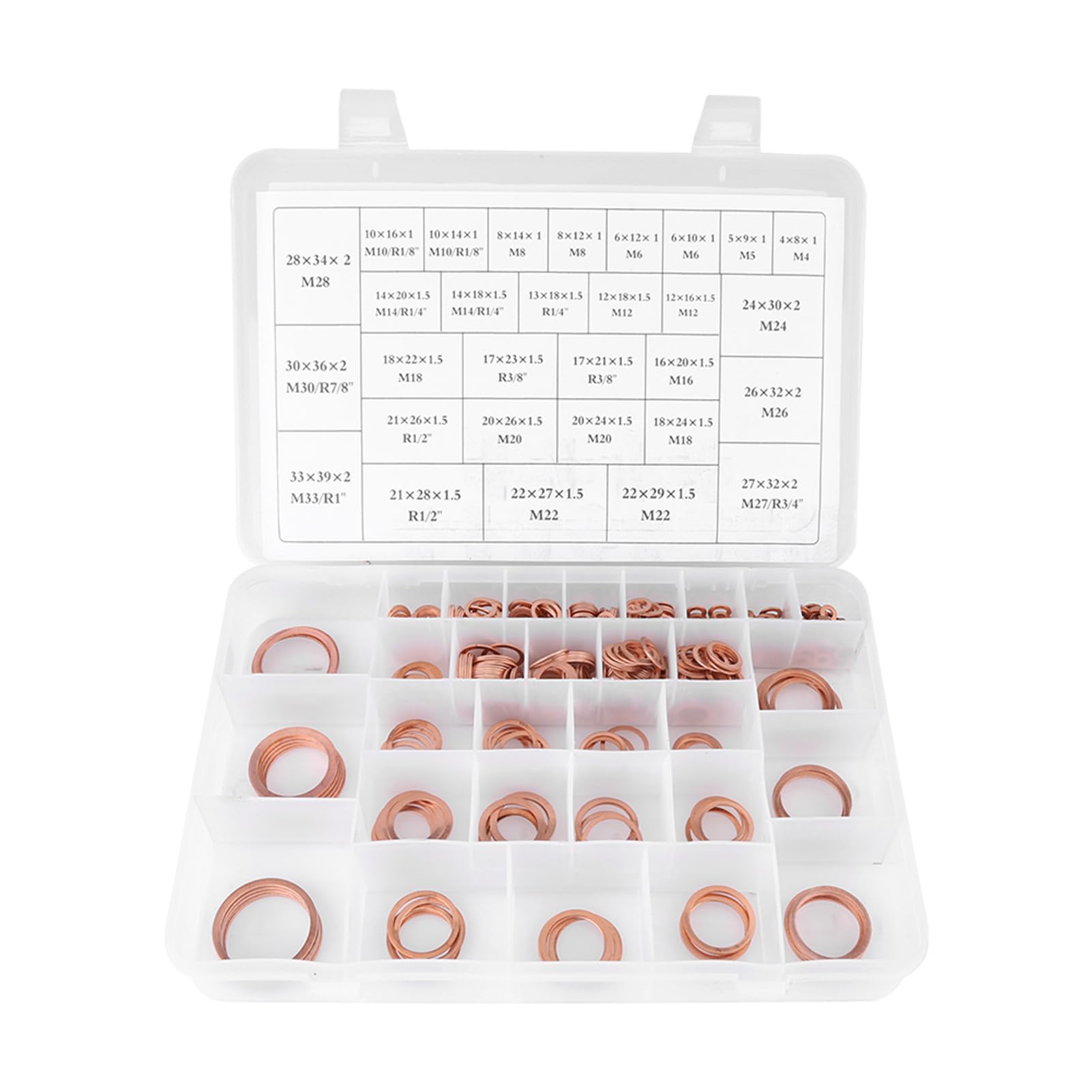 568Pcs Copper Washer Kit，30 Sizes Sump Plug Washers Flat Ring Washers Set Kit，Copper Washers Flat Ring Set Kit with Plastic Box
