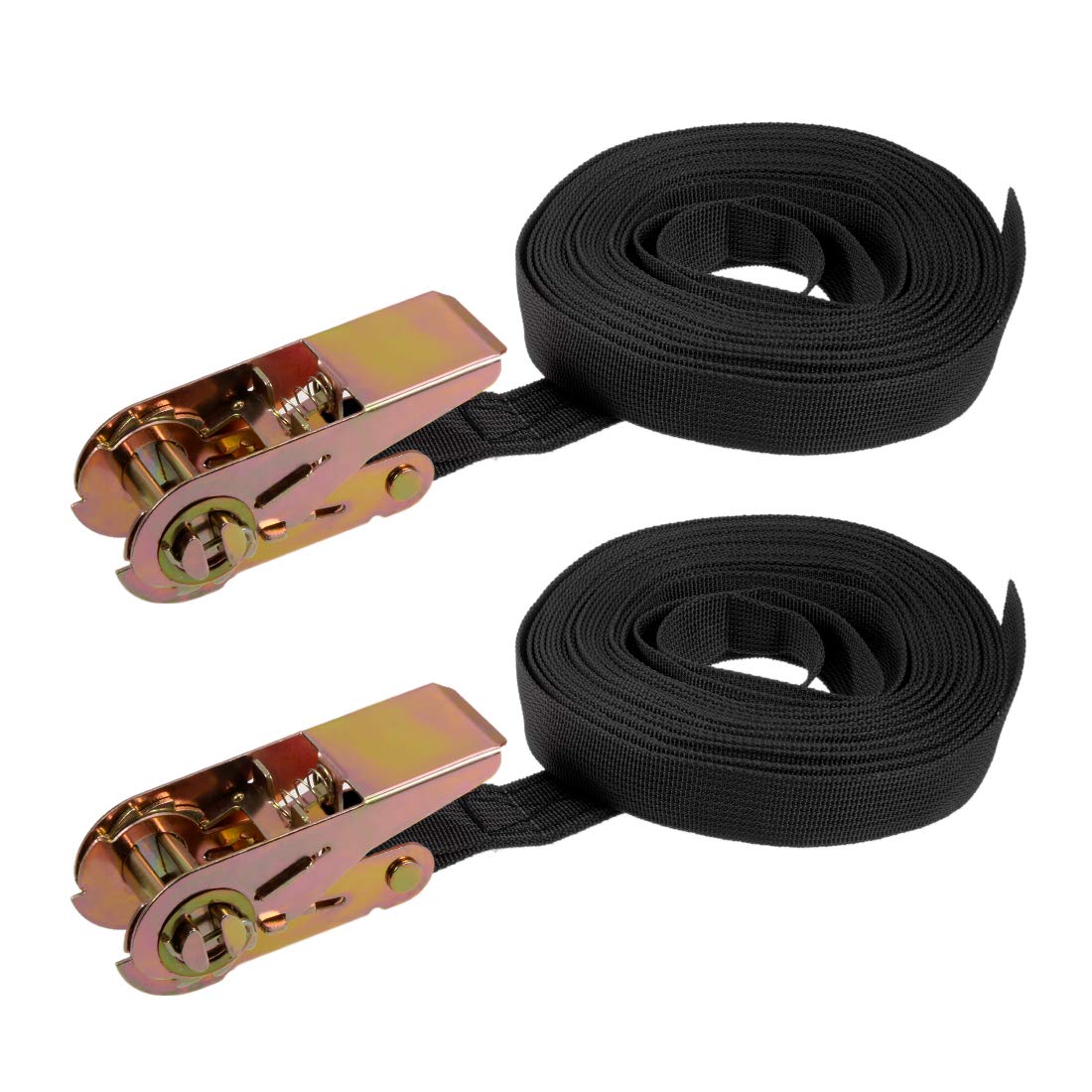 sourcing map Ratchet Tie Down Lashing Strap 1" x 23Ft 550lb 250Kg Load Polypropylene for Moving Securing Cargo, Black, Pack of 2