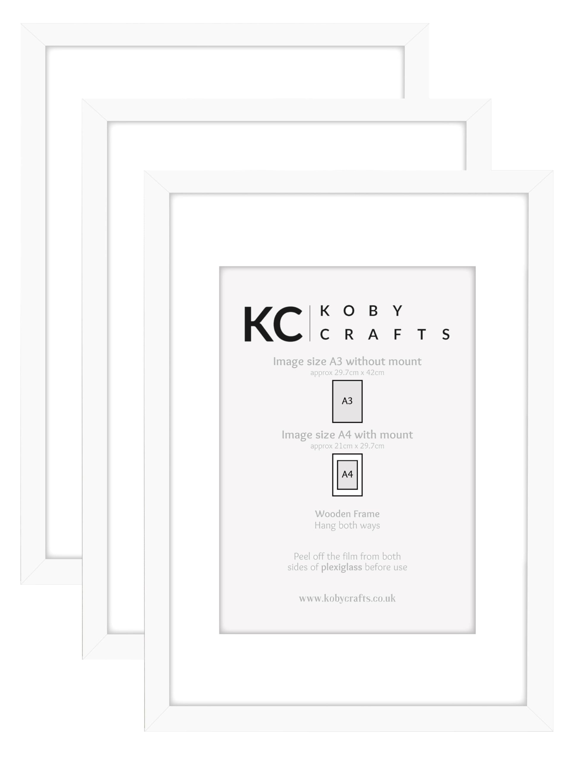 Koby Crafts Pack of 3 White Picture Frames for A4 or A3 Images | 3 Pack White Wooden Photo Frames | Hang Portrait/Landscape | A4 Image Mount — image 1