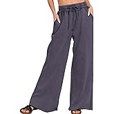 Ainangua Women Acid Wash Palazzo Sweatpants Casual High Waist Drawstring Wide Leg Pants Baggy Fleece Trousers with Pockets