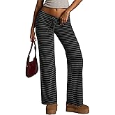 Luckydora Women's Flared Knit Pants High Waisted Wide Leg Striped Lounge Bottoms Soft Stretchy