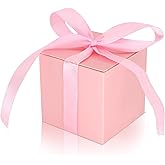 KPOSIYA 100 Pack Favor Boxes 2x2x2 inch Candy Boxes White Gift Boxes with Ribbons for Wedding Baby Shower Decorations Birthday Party Supplies