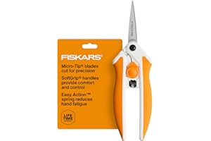 Fiskars Micro-Tip Spring Assisted Scissors, Precision Cutting Stainless Steel Blades, Comfort Handle, Cut Details in Fabric, Sewing Scissors and Arts and Crafts Tools