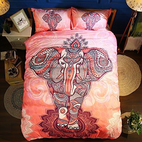 Prom Bedding Poly Fiber 3PC Bedding Sets 3D Pink Bohemian Indian Elephant Print King Size