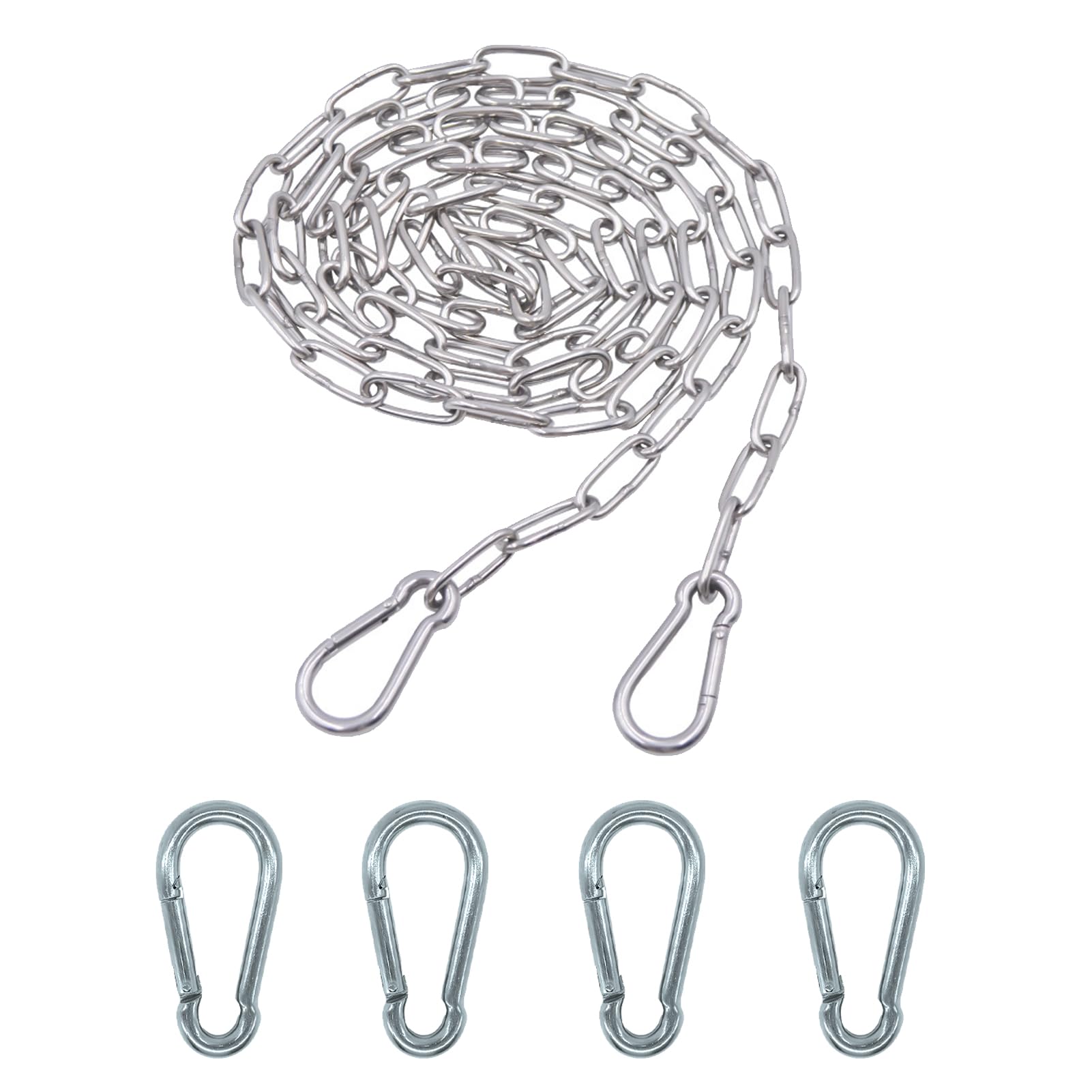 Editbar Stainless Steel Chain with Carabiner Steel Chain, 3 m Diameter 3 mm Round Steel Chain, Chain Links Stainless Steel Chains, Metal Chains for Hanging, Suitable for Dog Leads, Hanging Chairs and