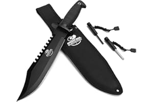 Mossy Oak Survival Hunting Knife with Sheath, 15-inch Fixed Blade Tactical Bowie Knife with Sharpener & Fire Starter for Camping, Outdoor, Bushcraft