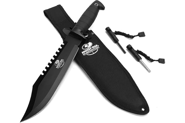 Mossy Oak Survival Hunting Knife with Sheath, 15-inch Fixed Blade Tactical Bowie Knife with Sharpener & Fire Starter for Camp