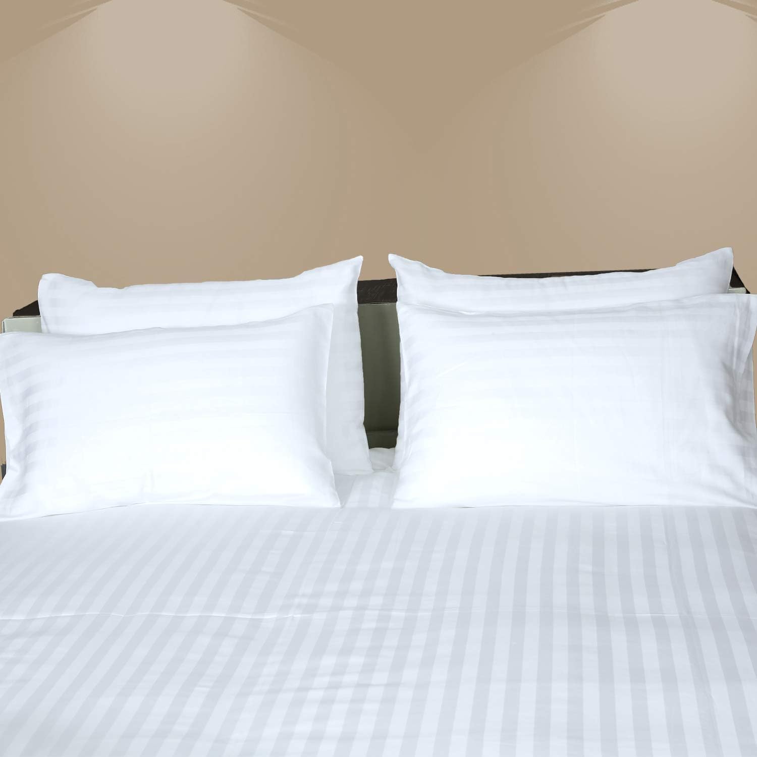 Just Linen Hotel Collection, 300 Thread Count 100% Cotton Sateen, Stripe White, King Size Pack of 4 Flat Sheets
