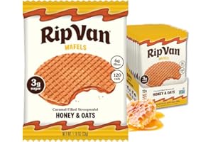 Rip Van Wafels Honey and Oats Stroopwafels, Healthy Snacks, Non-GMO, Keto Friendly, Office Snacks, Low Sugar (3g), Low Calorie, 12 Pack