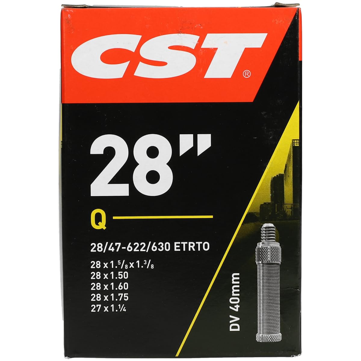 CST 071702 Bicycle tube. Black 28 x 1 1/8-1.75" 28/47-622/635 DV40 mm