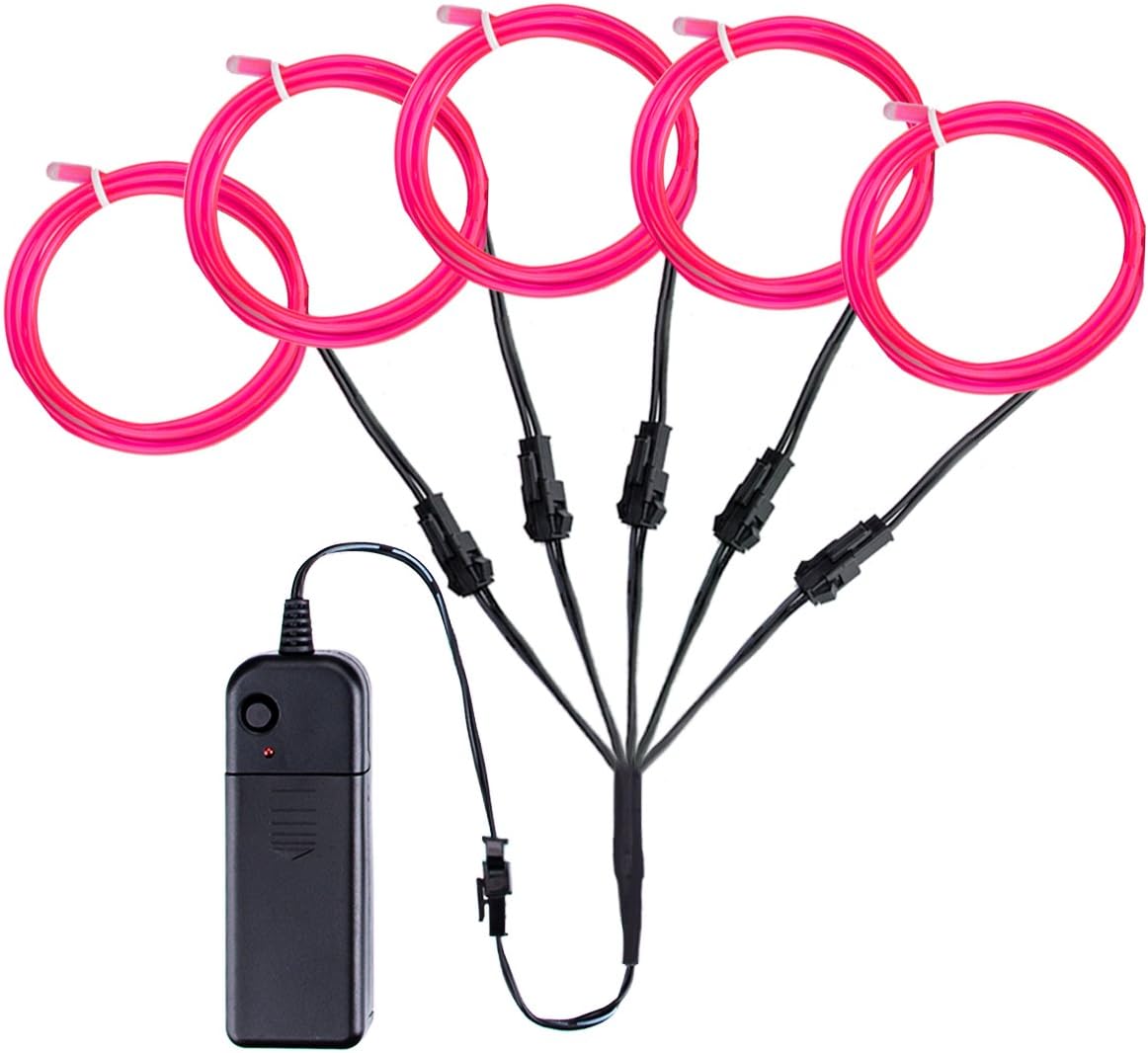 El Wire Kit, Ticoze Neon Lights EL Wire 4 Modes Battery Operated for Party Indoor Outdoor Decoration, 5 by 1-Meter (Pink)