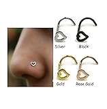 Kokkn 3 Pcs Heart Nose Studs Piercing Ornament Nose