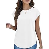 Womens Round Neck Cute Short Sleeve Top Curved Hem Blouses Sexy Slim Fit Tee Shirts Spring Summer Fashion Casual T Shirts