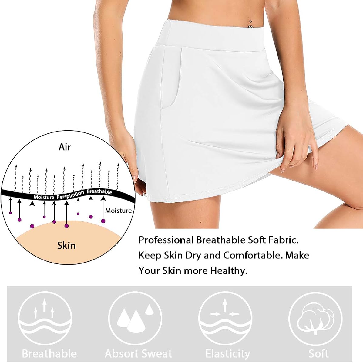 Hubunucc Women's Athletic Skorts Tennis Lightweight Active Skirts Inner Pockets Running Golf Workout Sports : Clothing